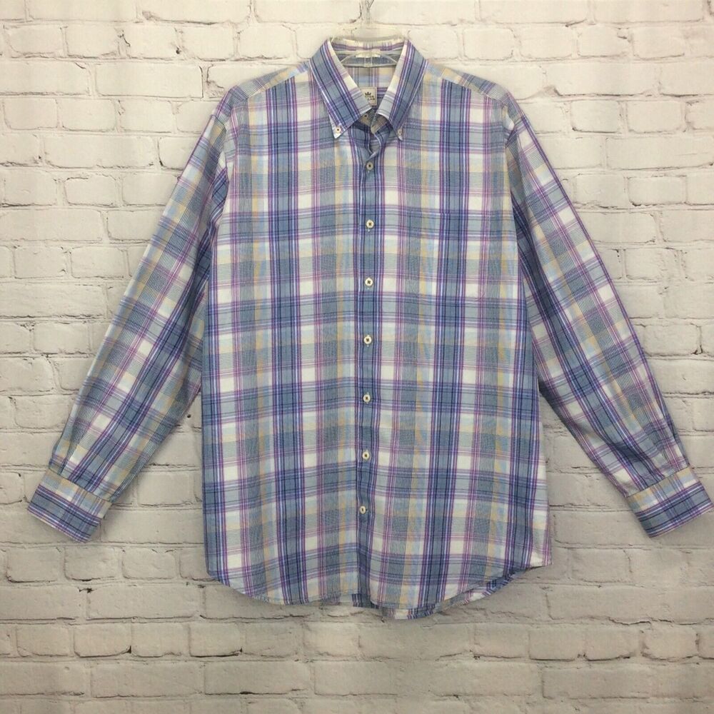 Peter Millar Men's Shirt Sz L Crown Button Down Long Sleeve Multicolored Plaid